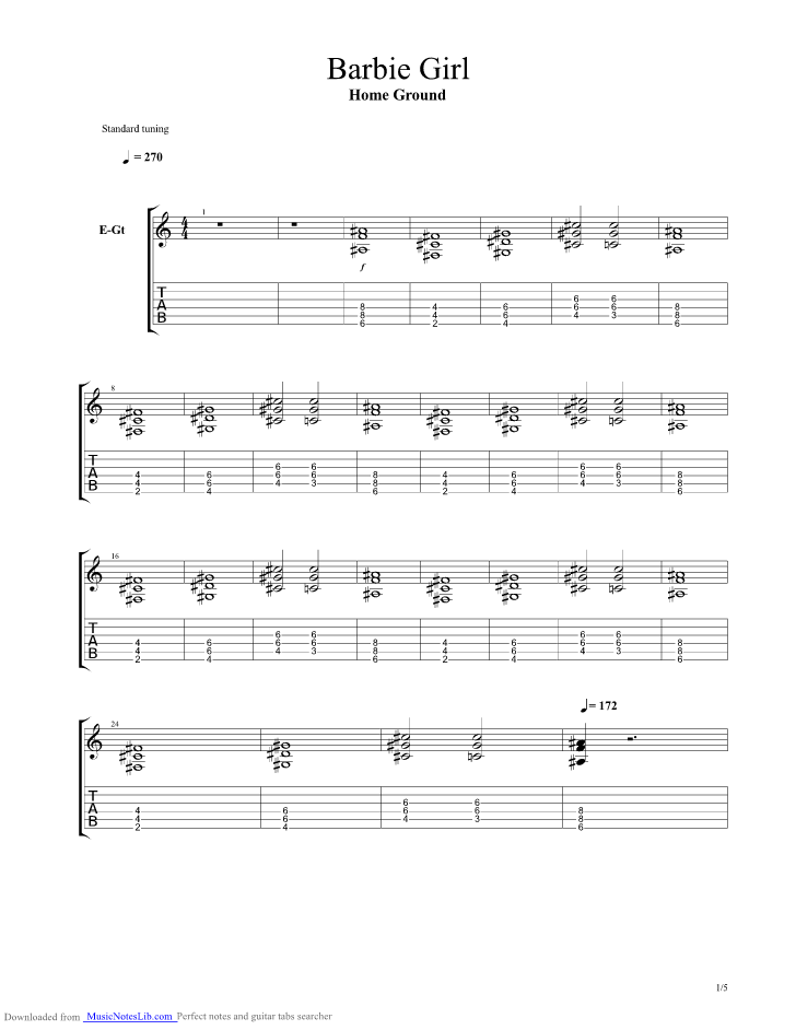 Barbie Girl guitar pro tab by Home Ground
