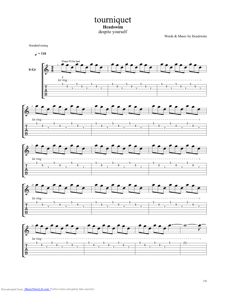 Tourniquet guitar pro tab by Headswim