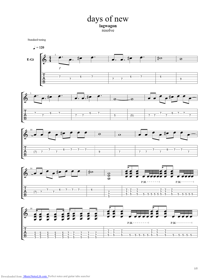 Days Of New guitar pro tab by Lagwagon