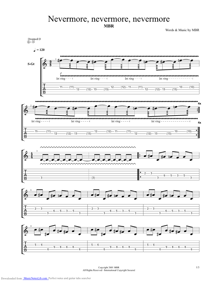 Nevermore Nevermore Nevermore guitar pro tab by MBR