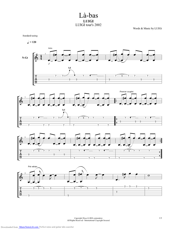 Lbas guitar pro tab by Noir Desir