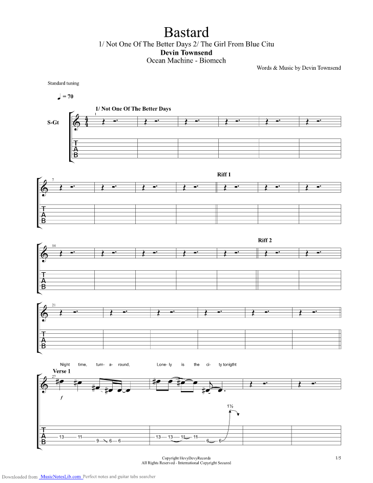Bastard guitar pro tab by Devin Townsend