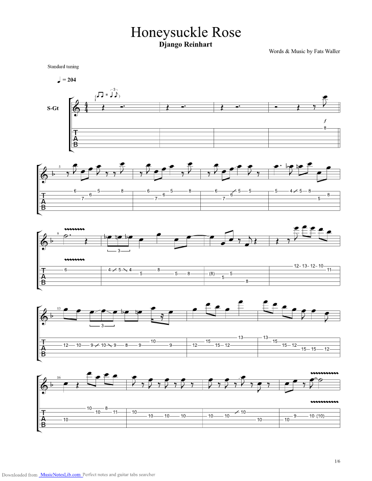 Honeysuckle guitar pro tab by Django Reinhardt