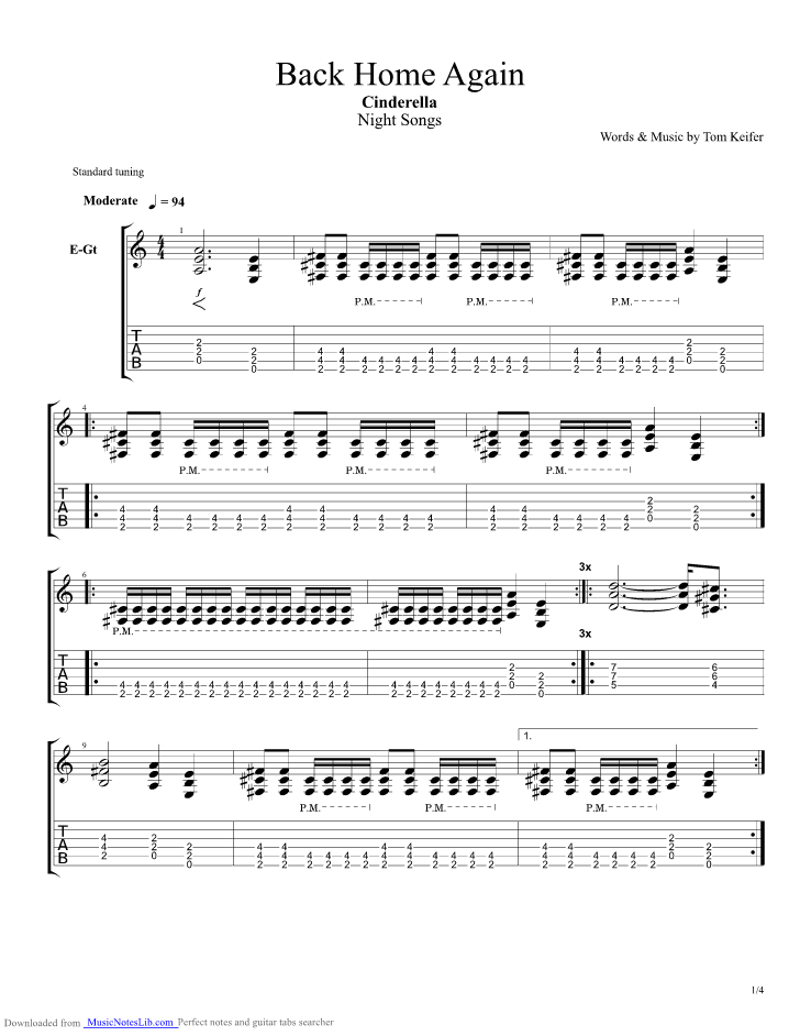 Back Home Again guitar pro tab by Cinderella