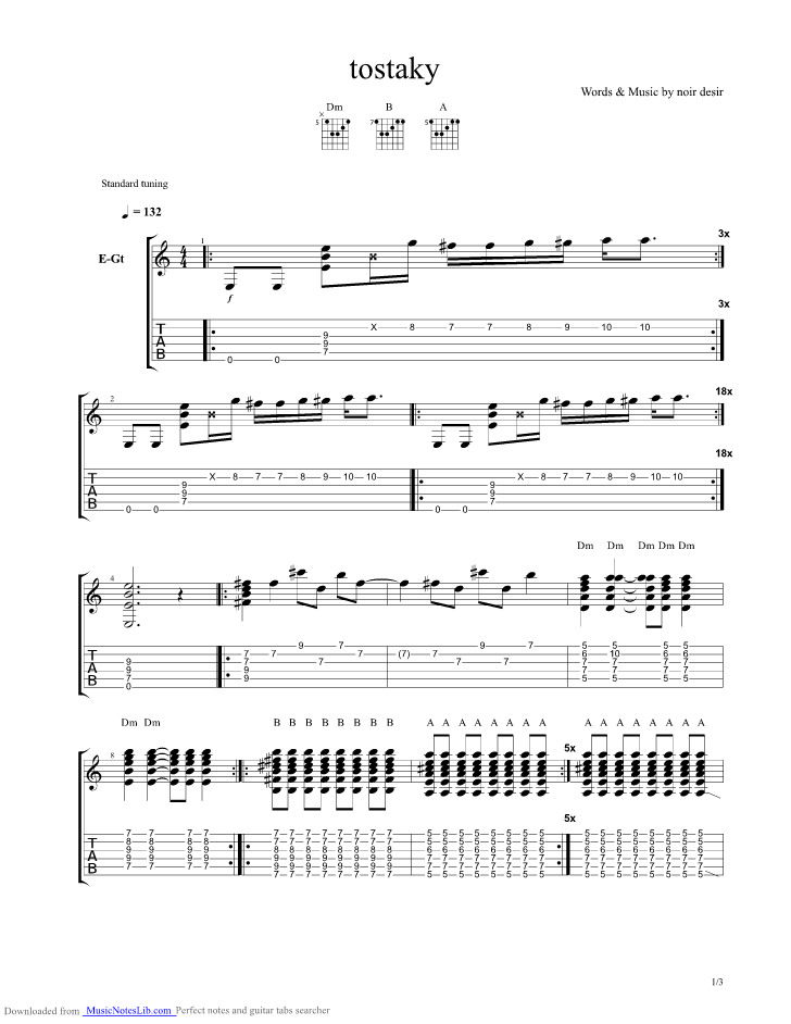 Tostaky guitar pro tab by Noir Desir