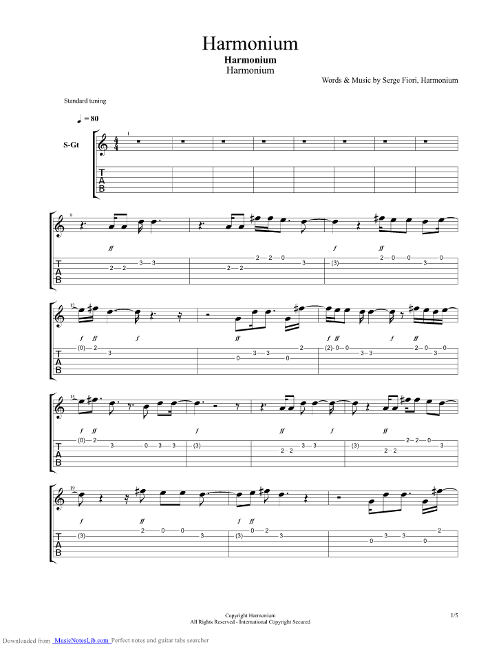 Harmonium guitar pro tab by Harmonium