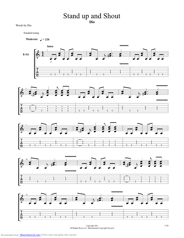 Stand Up And Shout guitar pro tab by Dio