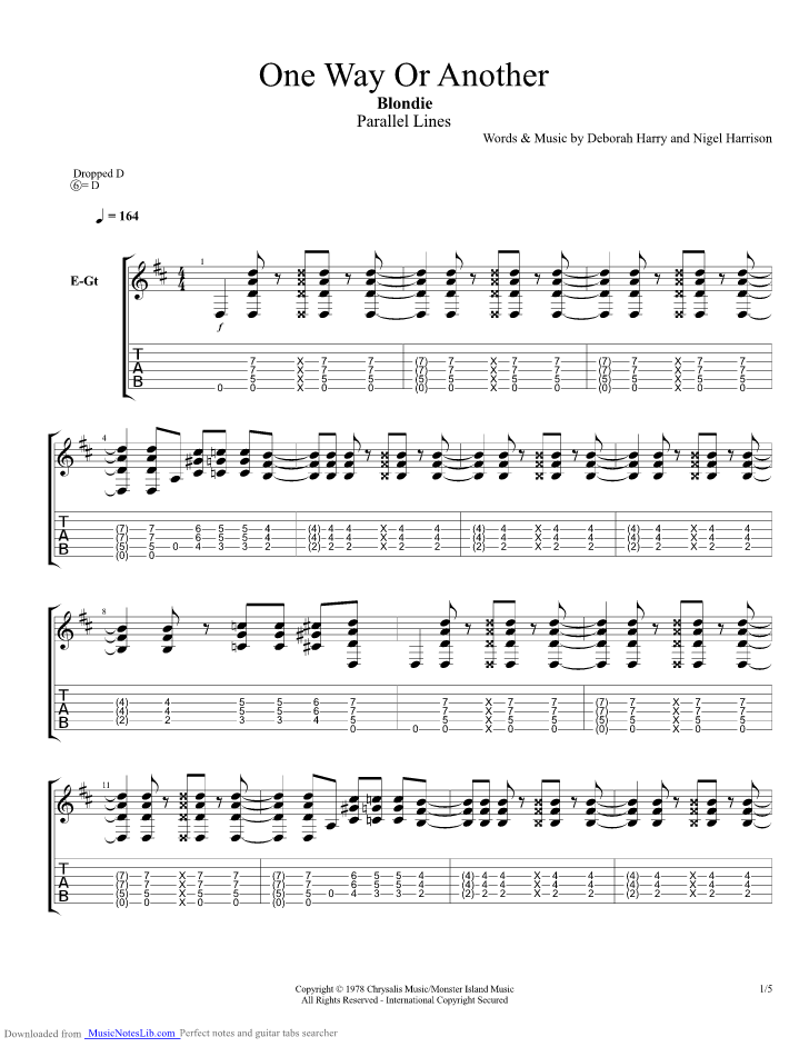 One Way Or Another guitar pro tab by Blondie