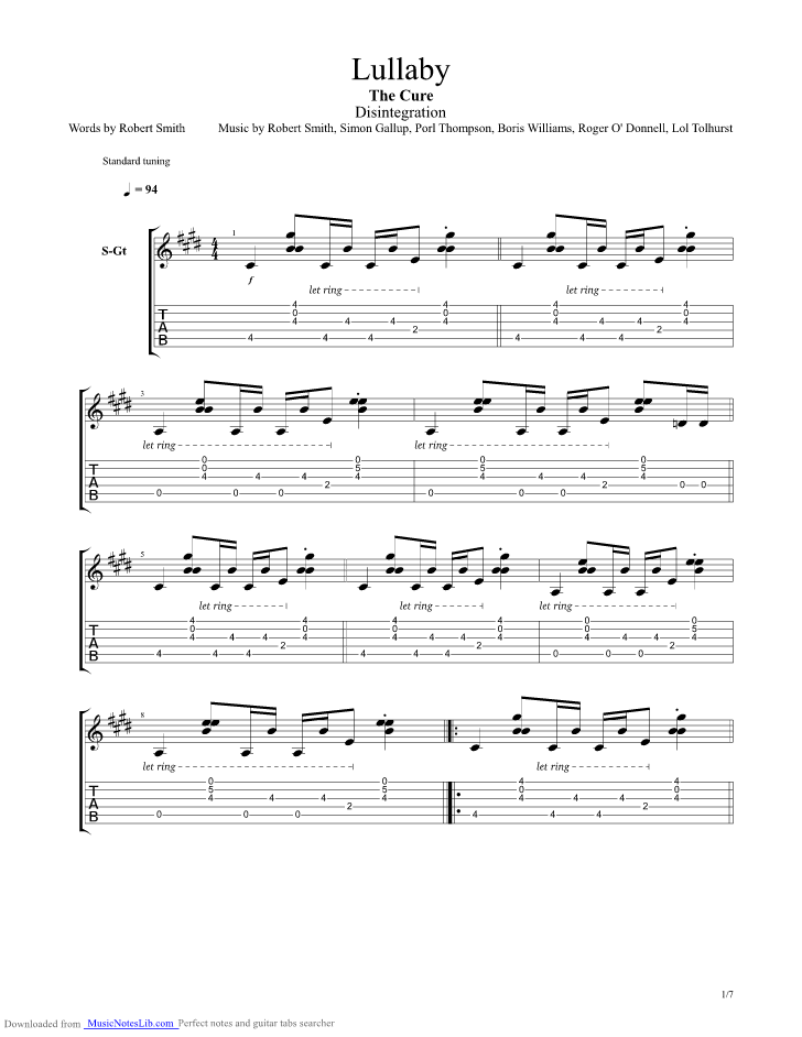 Lullaby guitar pro tab by The Cure