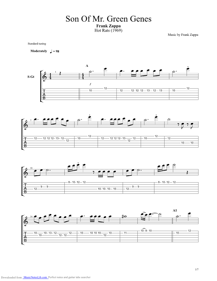 Son Of Mr Green Genes guitar pro tab by Frank Zappa