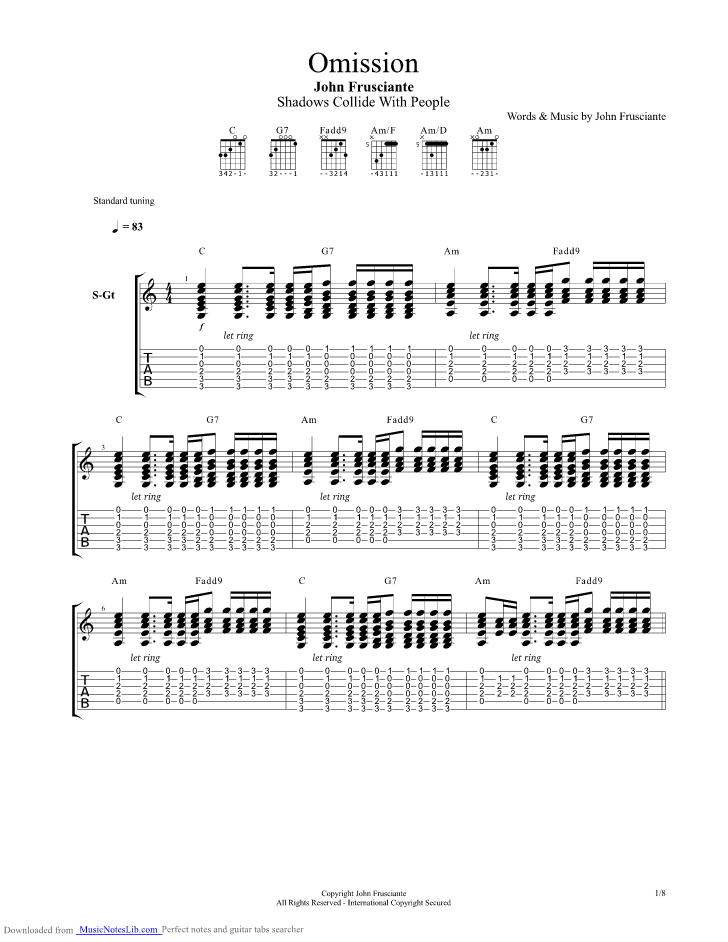 Omission guitar pro tab by John Frusciante