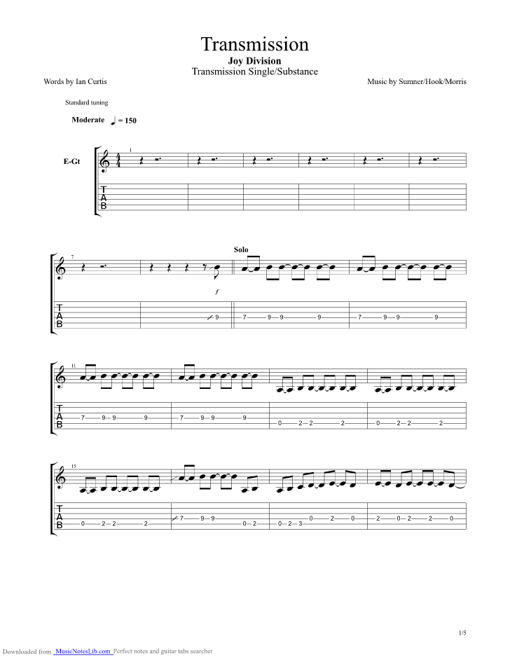 Transmission guitar pro tab by Joy Division