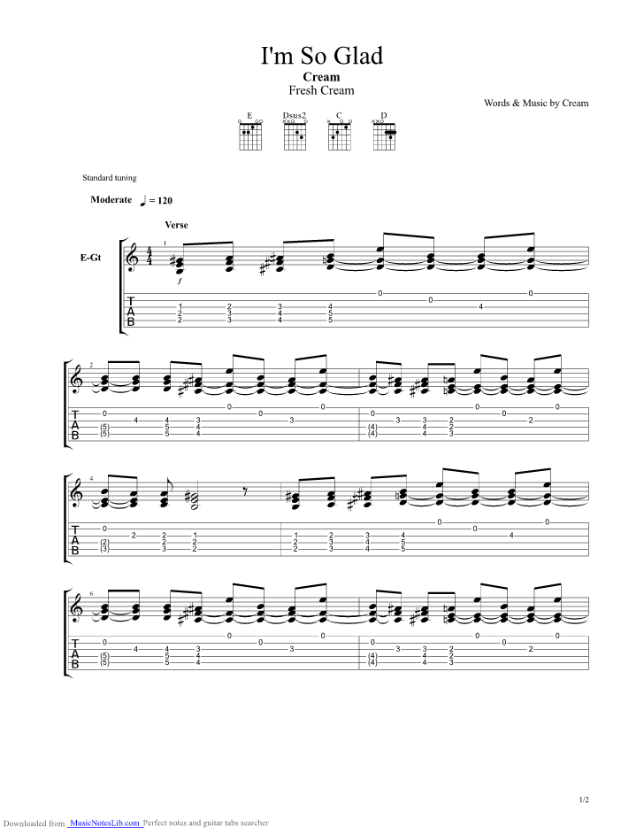 Im So Glad guitar pro tab by Cream