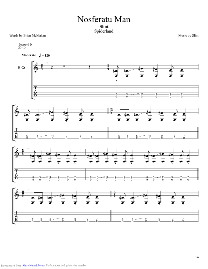 Nosferatu Man guitar pro tab by Slint