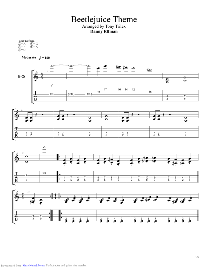 Beetlejuice Theme guitar pro tab by Nightmare Before Christmas