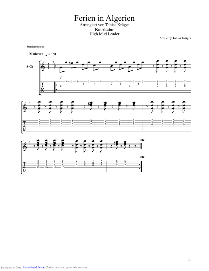 Ferien In Algerien guitar pro tab by Knorkator