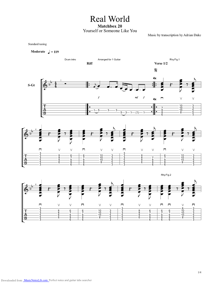 Real world guitar pro tab by Matchbox 20