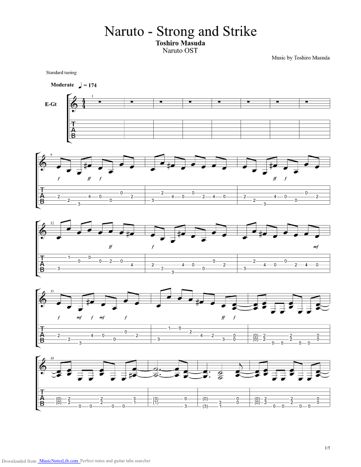Naruto Strong And Strike guitar pro tab by Toshiro Masuda