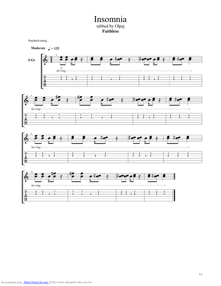 Insomnia guitar pro tab by Faithless