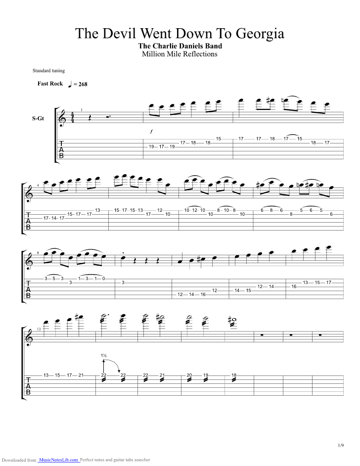 The Devil Went Down To guitar pro tab by Charlie Daniels Band