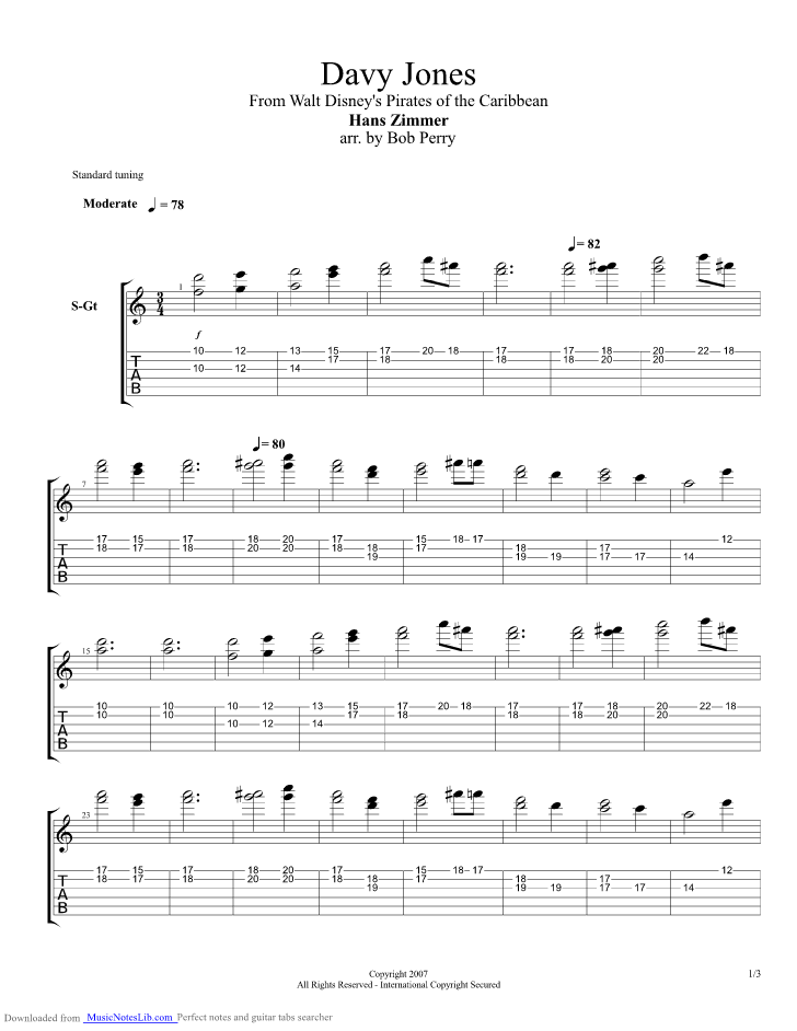 Davy Jones guitar pro tab by Hans Zimmer