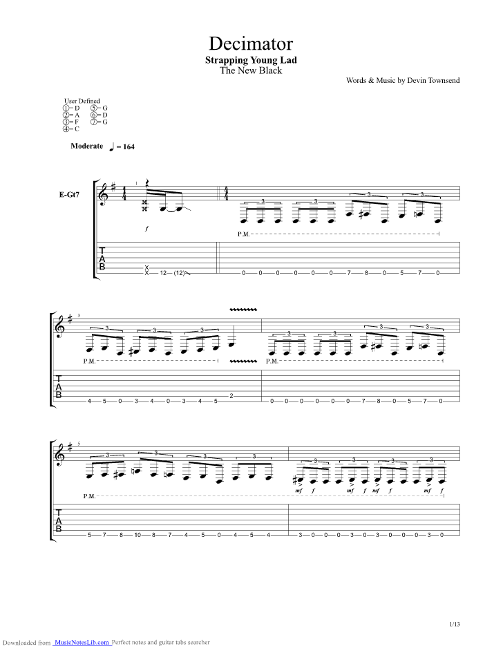 Decimator guitar pro tab by Strapping Young Lad