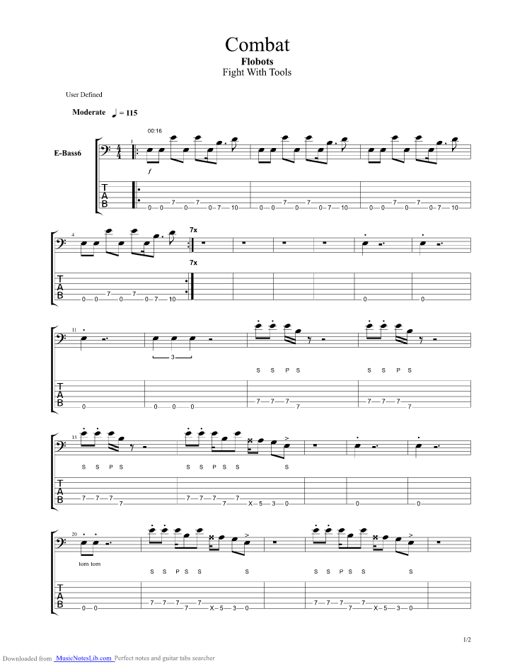 Combat guitar pro tab by Flobots