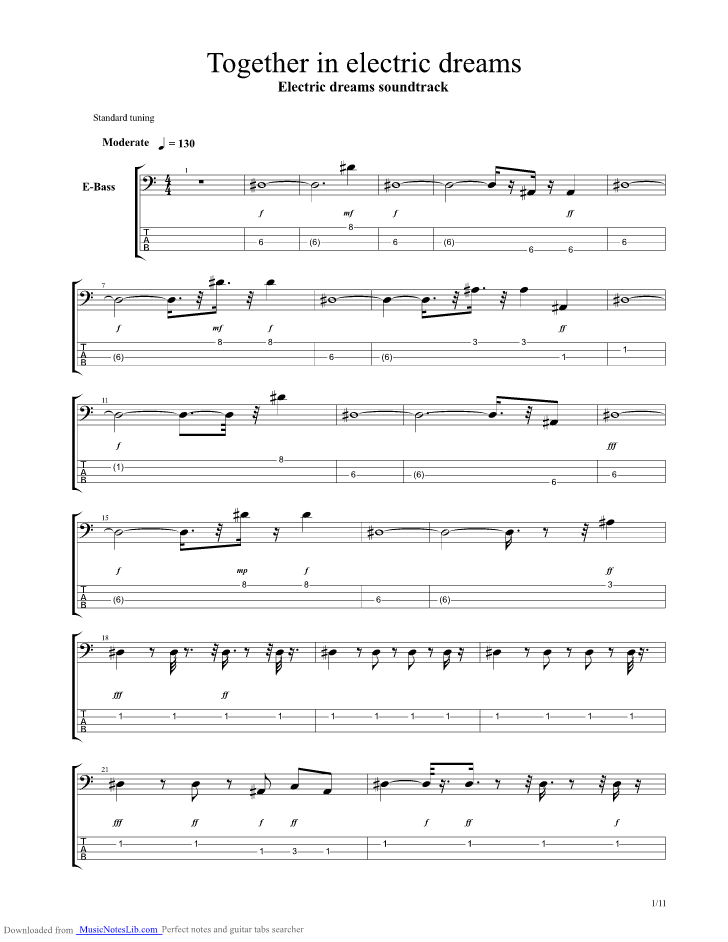 Together in Electric Dreams guitar pro tab by Moroder