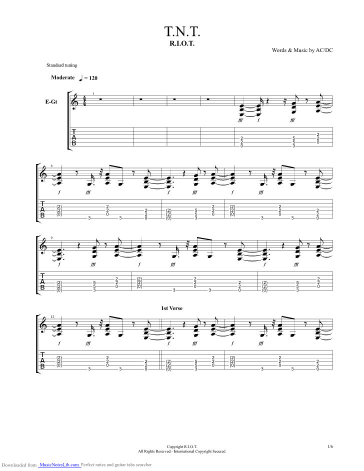 Tnt guitar pro tab by Riot