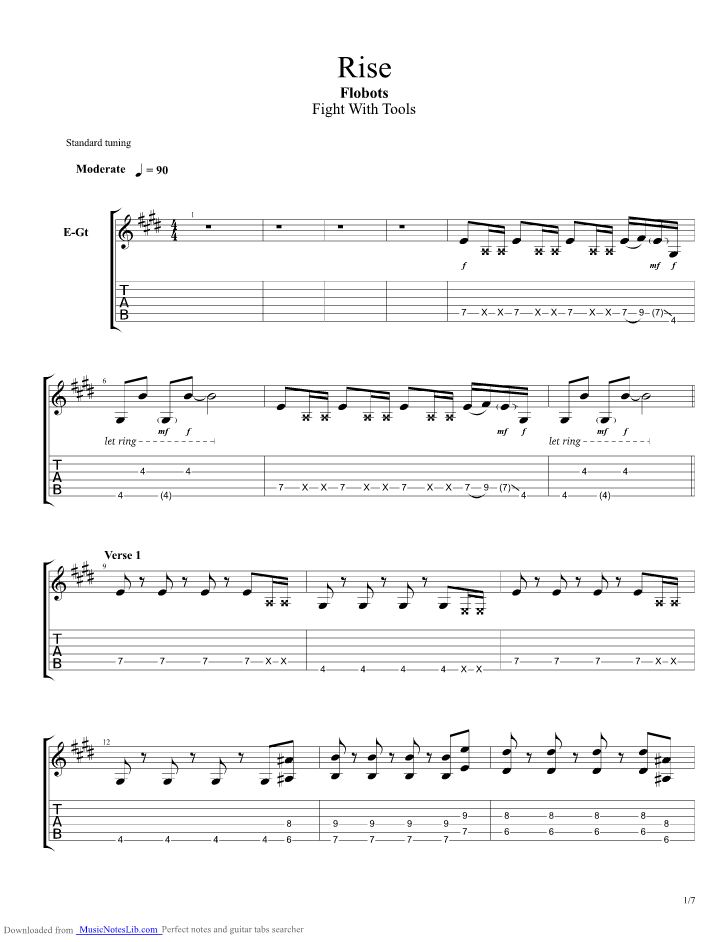 Rise guitar pro tab by Flobots