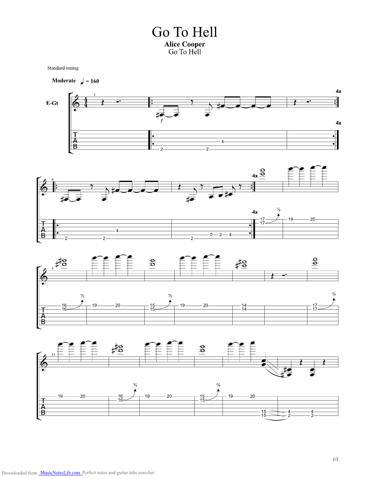 Go To Hell guitar pro tab by Alice Cooper