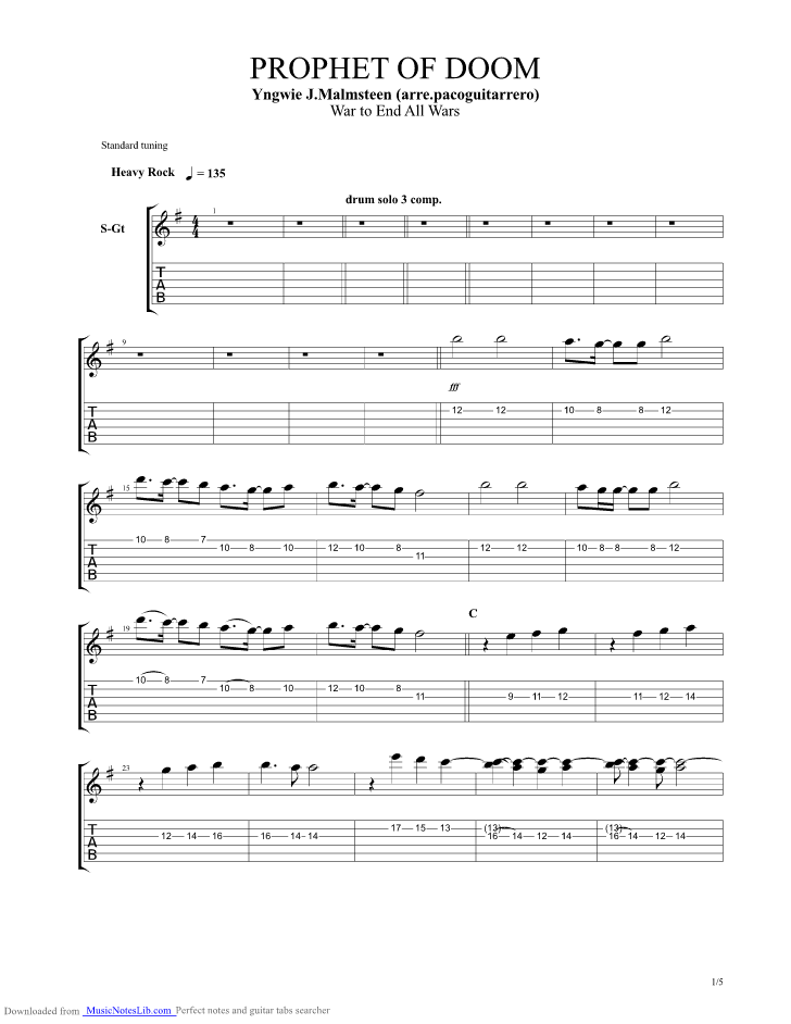 Prophet of Doom guitar pro tab by Yngwie Malmsteen