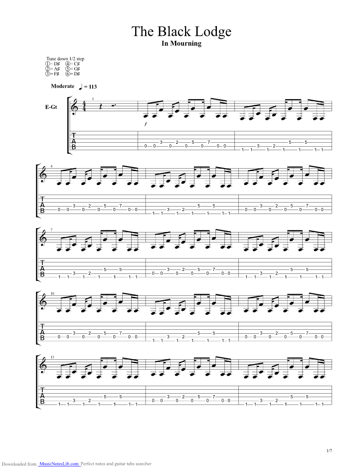 The Black Lodge guitar pro tab by In Mourning