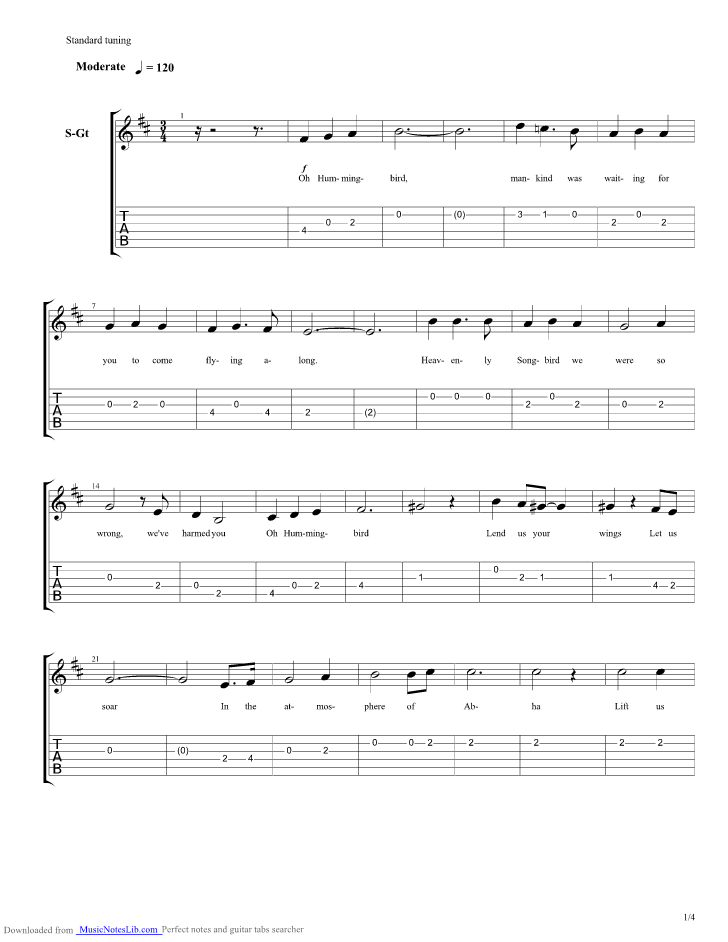 Hummingbird guitar pro tab by Seals and Crofts