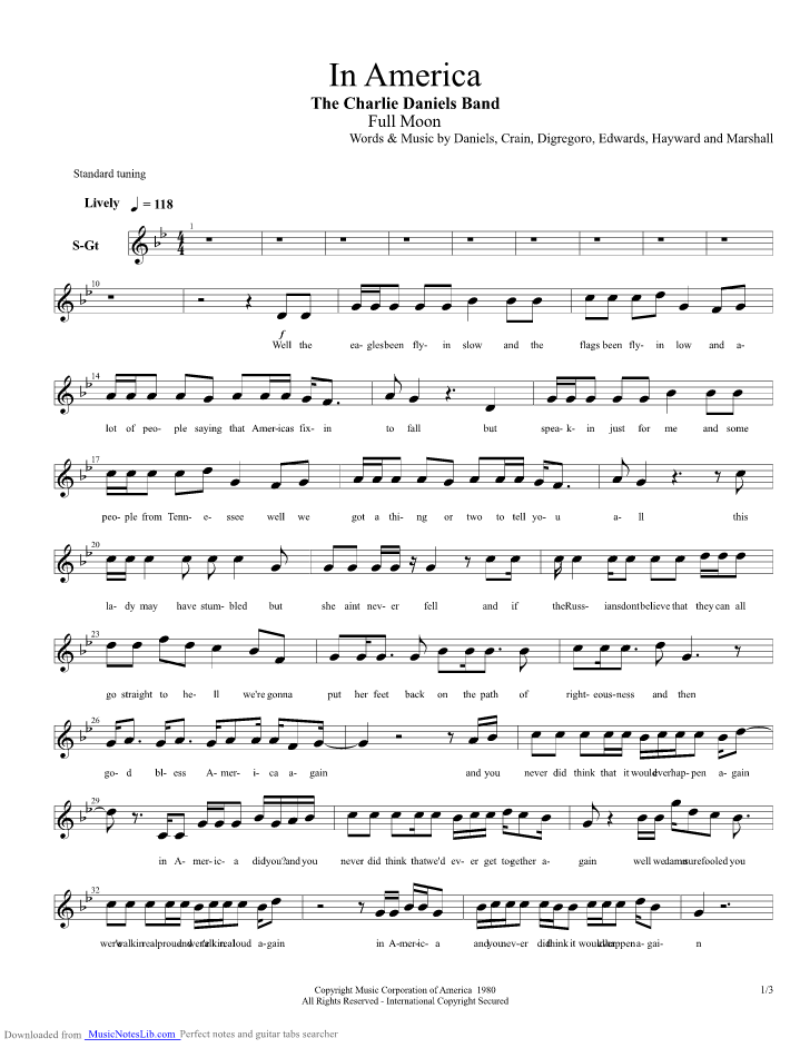 In America guitar pro tab by Charlie Daniels Band