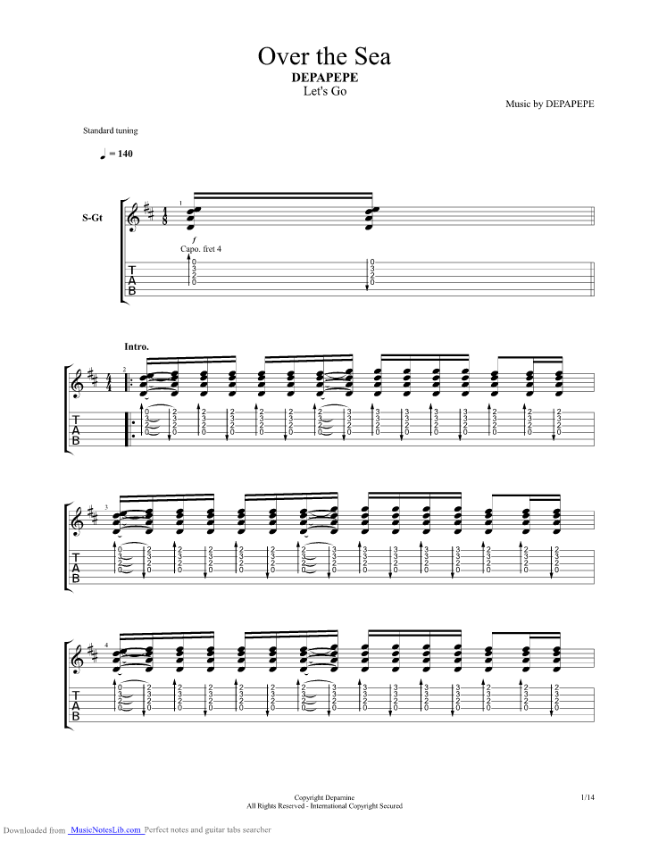 Over the Sea guitar pro tab by Depapepe