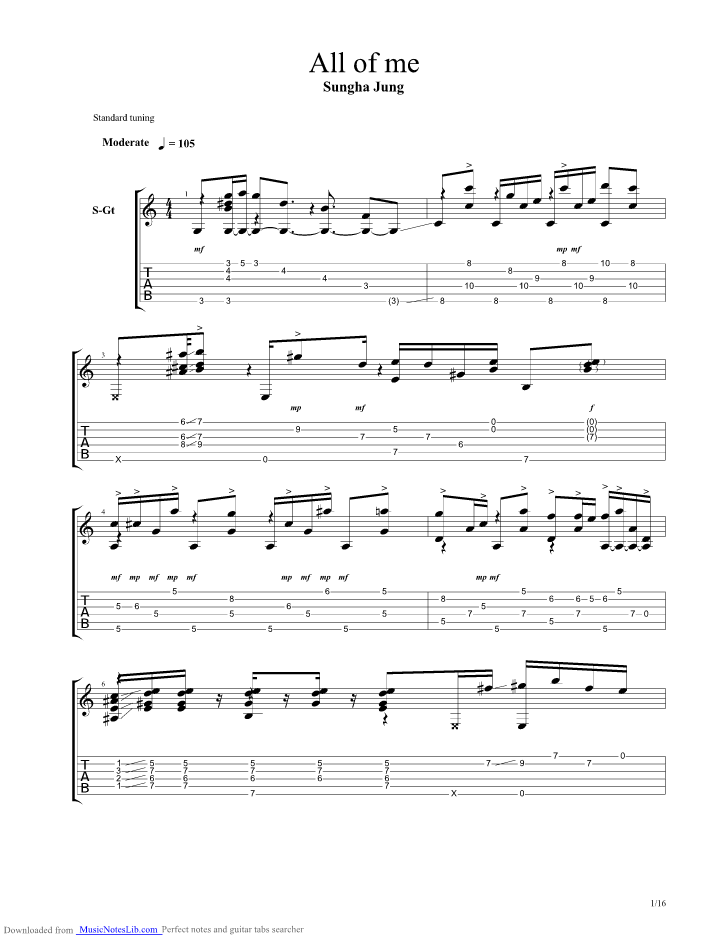 All Of Me guitar pro tab by Sungha Jung