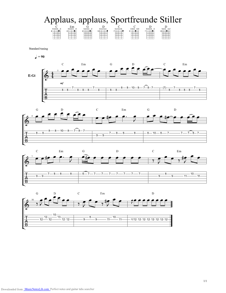Applaus Applaus guitar pro tab by Sportfreunde Stiller