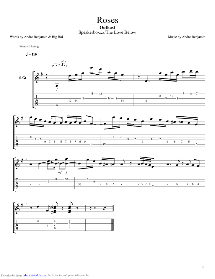 Roses guitar pro tab by Outkast