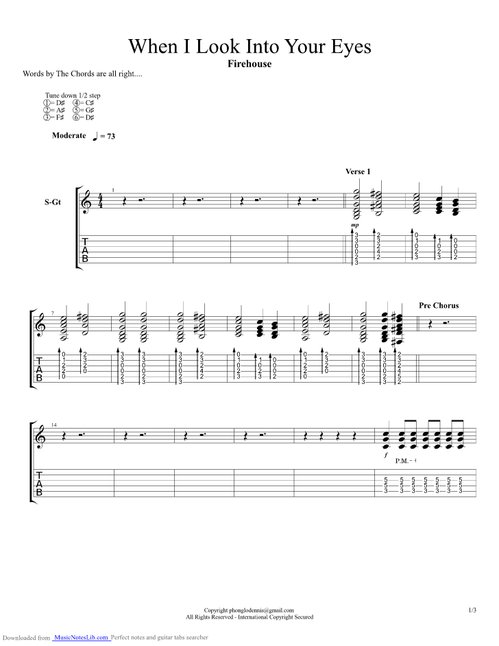 When I Look Into Your Eyes guitar pro tab by Firehouse