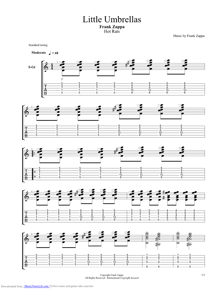 Little Umbrellas guitar pro tab by Frank Zappa