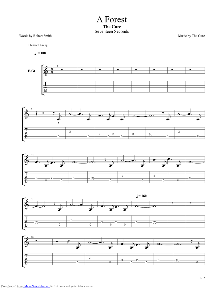 A Forest guitar pro tab by The Cure