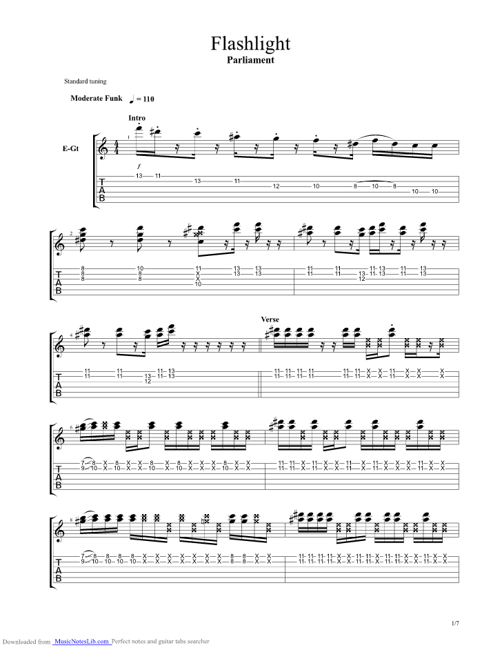 Flashlight guitar pro tab by Parliament