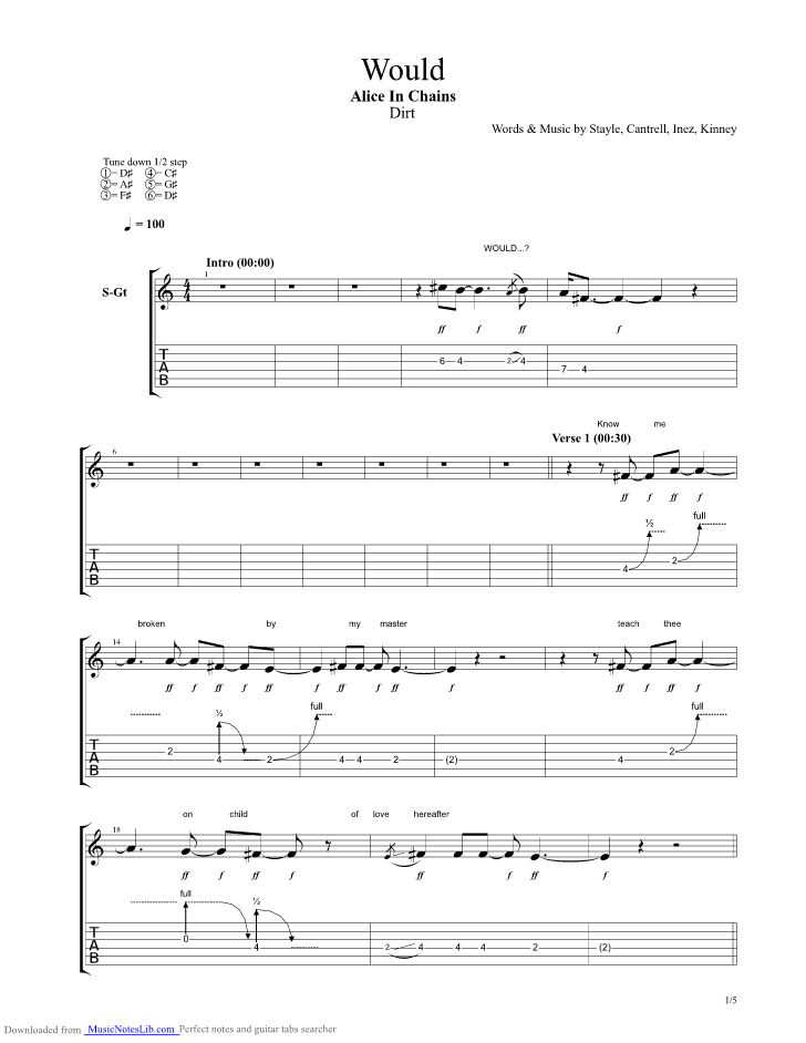 Would guitar pro tab by Alice In Chains