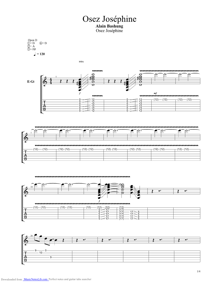 Osez Josephine guitar pro tab by Alain Bashung