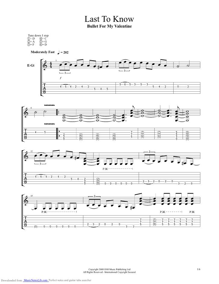 Last To Know guitar pro tab by Bullet For My Valentine