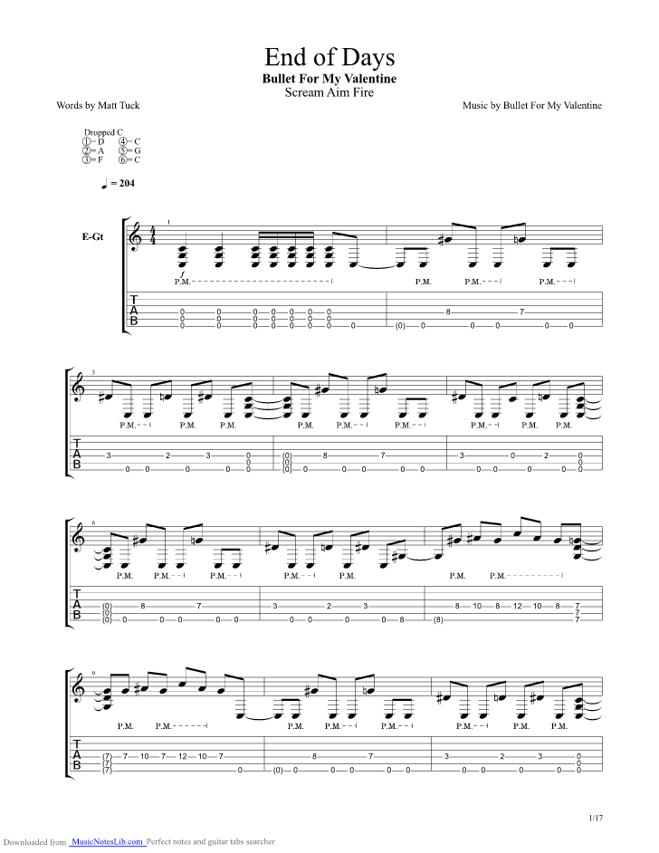 End Of Days guitar pro tab by Bullet For My Valentine