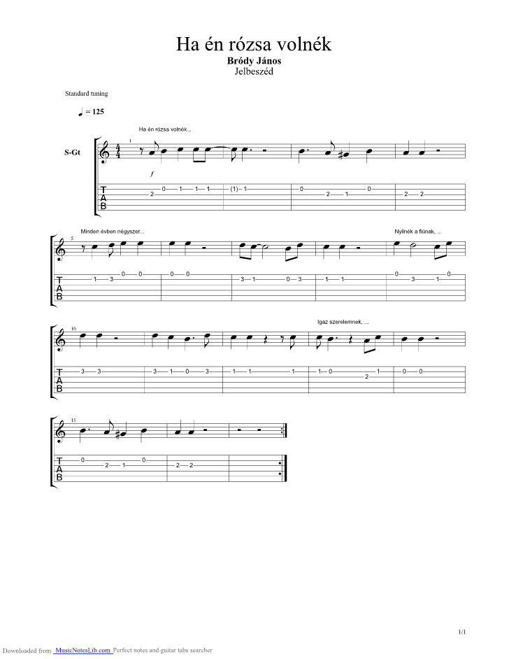 Ha en rozsa volnek guitar pro tab by Brody Janos