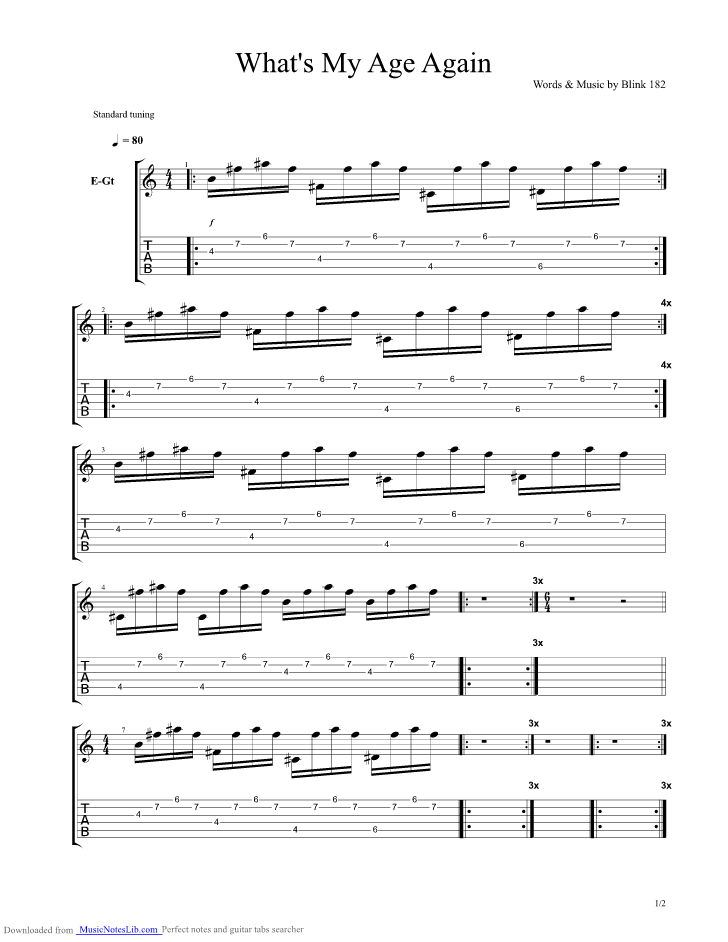 Whats my age again guitar pro tab by Blink 182