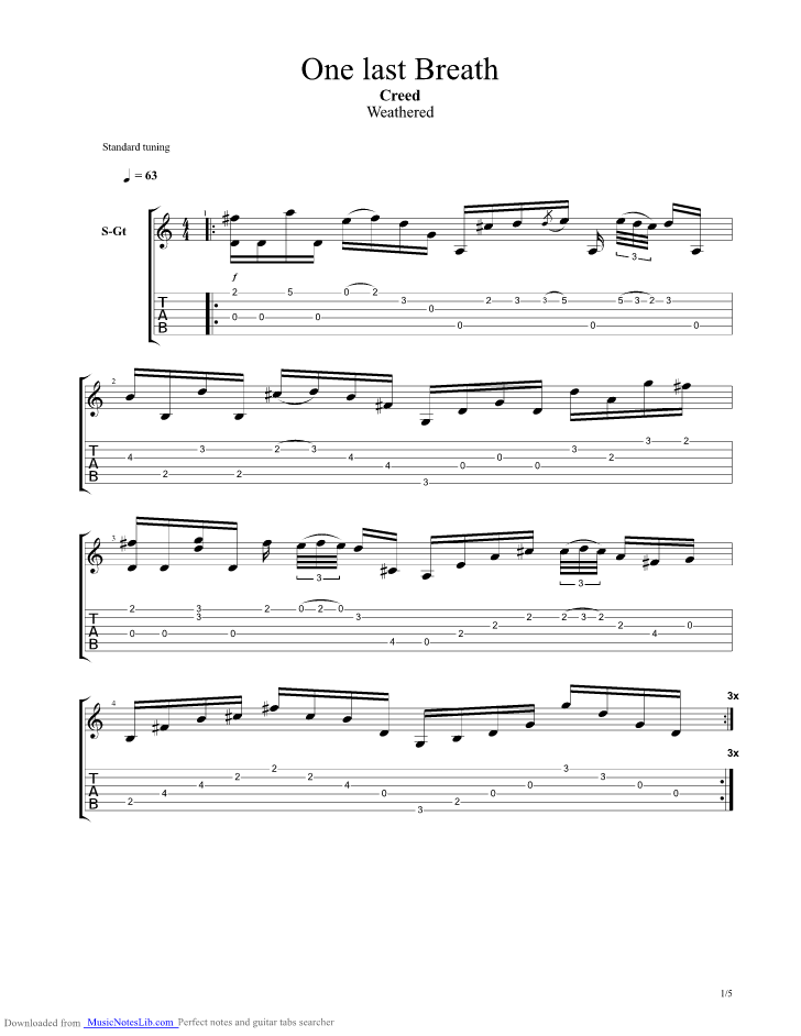 One Last Breath guitar pro tab by Creed
